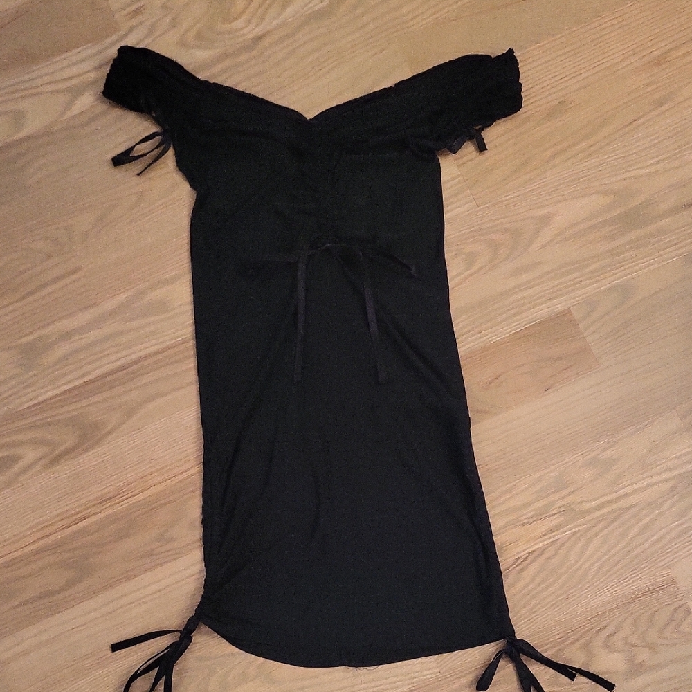 Donna Karen Black Off-Shoulder Dress with Tie Details